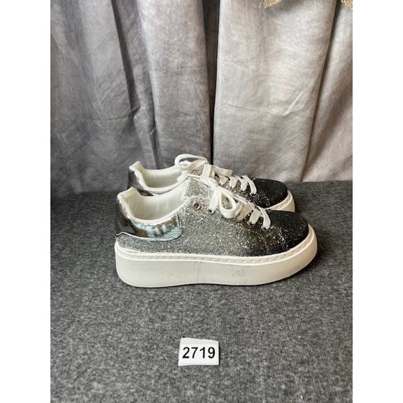 New York And Company Raphaela Silver Glittery Platform Sneakers Size 8.5 - Picture 2 of 10